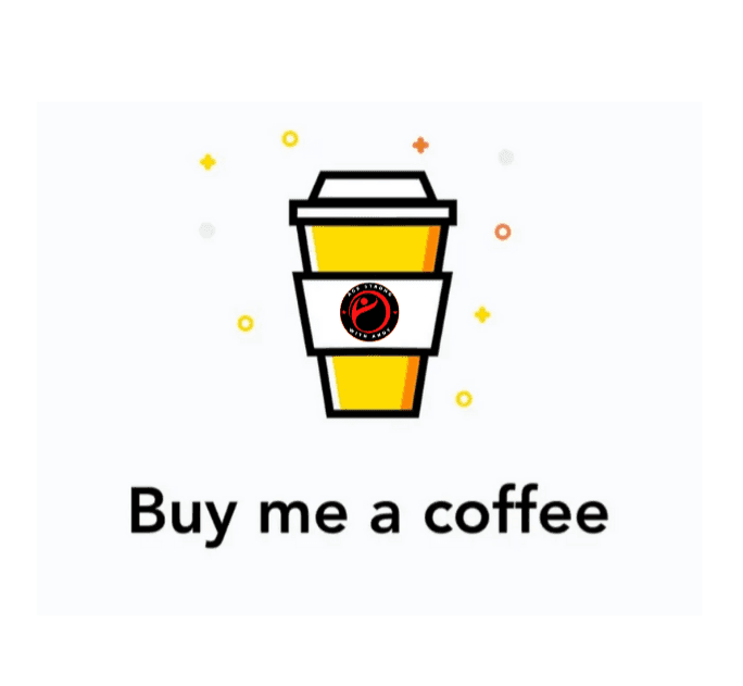 Illustration of a coffee cup with the text 'Buy me a coffee' below it.